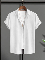 Half Sleeve Printed Linen Shirt β White Front & Cowboy Back Design